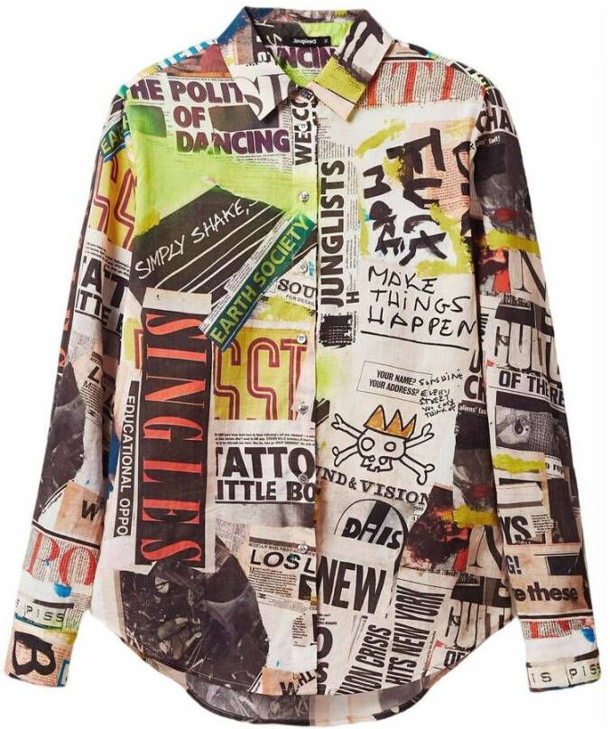 Desigual semi-transparante blouse met all over print beige multi