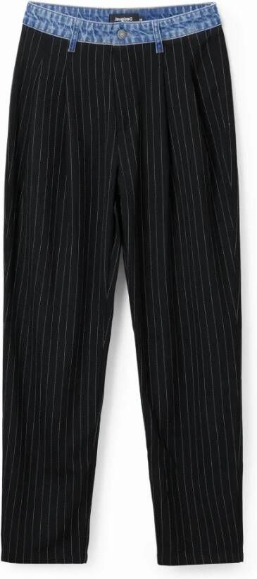 Desigual wide leg pantalon met krijtstreep zwart