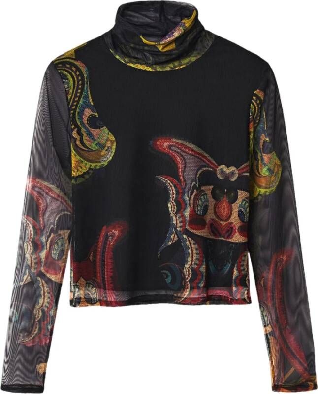 Desigual mesh top met print zwart geel roze - Foto 3