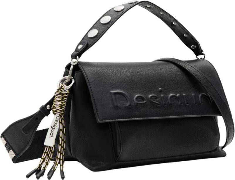 Desigual Schoudertas met klep en meerdere compartimenten Black Dames
