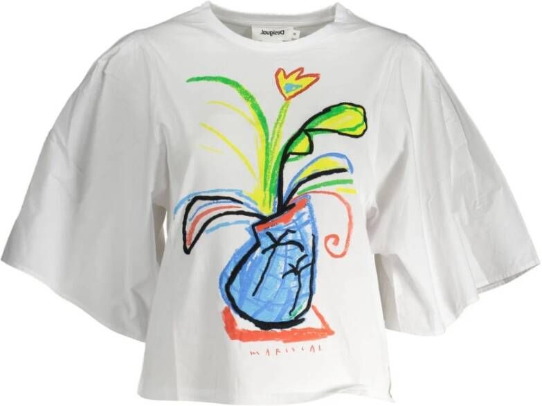 Desigual Witte Katoenen Tops & T-shirt met Wijde Korte Mouwen Wit Dames