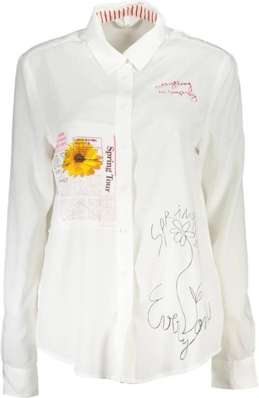 Desigual Witte Viscose Shirt met Italiaanse Kraag Wit Dames