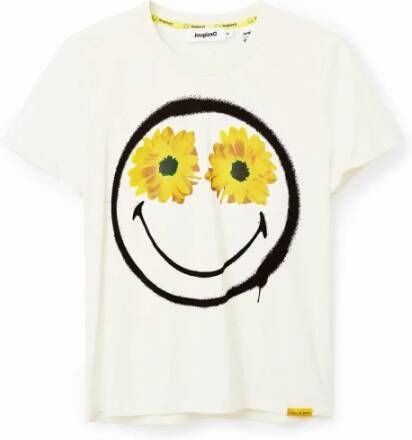 Desigual Witte Katoenen T-shirt met Korte Mouwen en Print White Dames - Foto 2