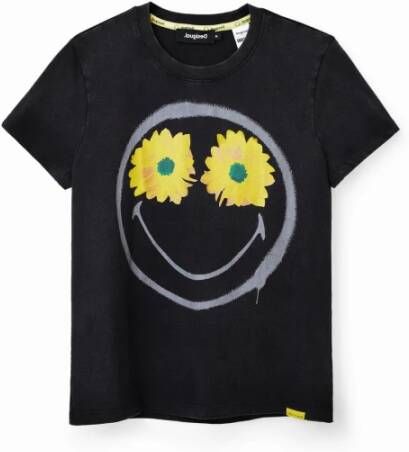 Desigual Zwarte Katoenen Tops & T-Shirt Korte Mouwen Ronde Halslijn Black Dames - Foto 2