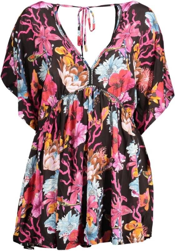 Desigual Zwarte Katoenen Jurk Korte Mouwen V-Hals Zwart Dames