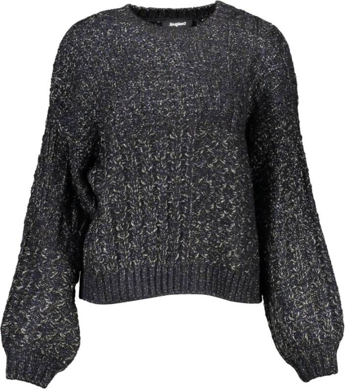 Desigual Zwarte Polyester Trui met Contrasterende Details Black Dames