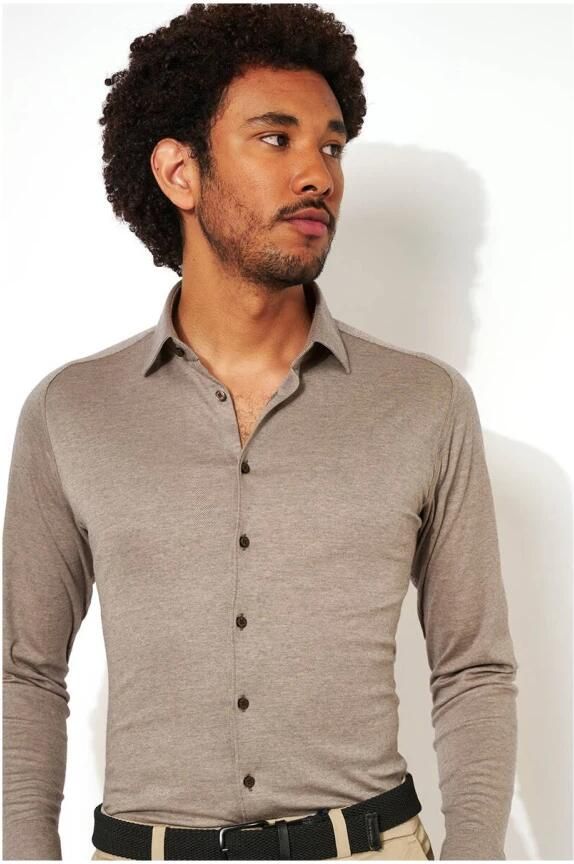 Desoto Overhemd Lange Mouw Overhemd Strijkvrij Modern Kent Lichtbruin - Foto 12