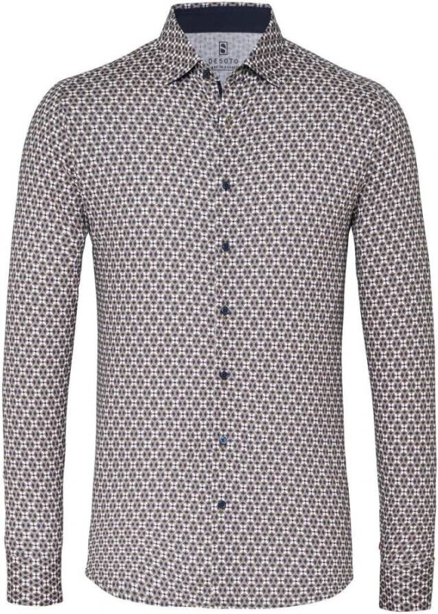 Desoto casual overhemd slim fit donkerblauw geprint katoen