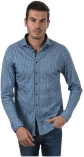 Desoto Overhemd met geometrisch patroon Blauw Heren
