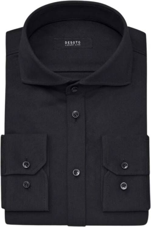 Desoto Overhemd zwart10008-30 080 solid blackOverhemd lm dress Zwart Heren