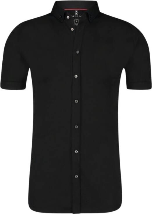 Desoto overhemd korte mouwen slim fit zwart effen katoen