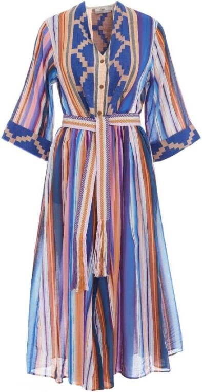 Devotion Blauwe Midi Jurk Poisses Stijl Multicolor Dames