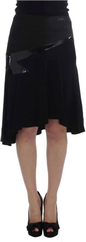 D.Exterior Black Blue Cotton Stretch Straight Skirt Zwart Dames