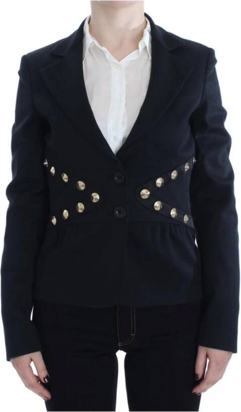 D.Exterior Black Cotton Stretch Gold Studded Blazer Jacket Zwart Dames
