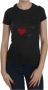 D.Exterior Black Hearts Print Short Sleeve Casual Shirt Top Zwart Dames - Thumbnail 1