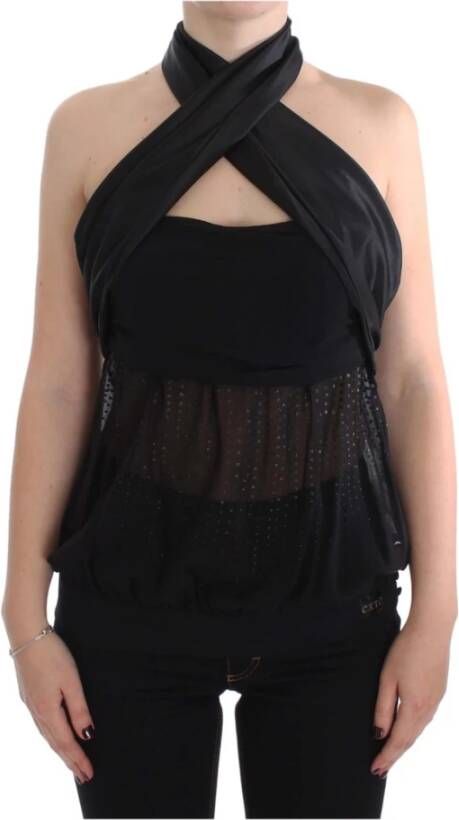 Exte Elegante Zwarte Avond Wrap Blouse Black Dames