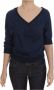 D.Exterior Blue Cotton Top Pullover Deep V-neck Women Sweater Blauw Dames - Thumbnail 1