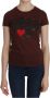 D.Exterior Brown Heart Print Crew Neck T-shirt Short Sleeve Blouse Bruin Dames - Thumbnail 1