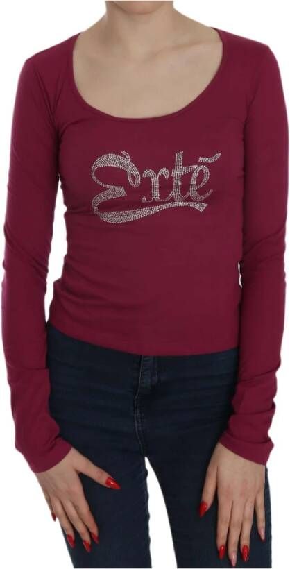 D.Exterior Crystal Embellished Long Sleeve Casual Top Rood Dames