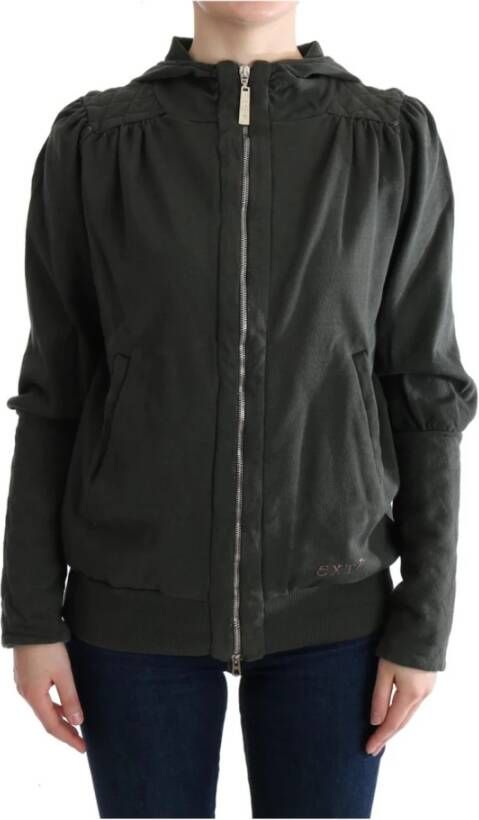 D.Exterior Gray Top Hooded Cotton Zipper Sweater Grijs Dames
