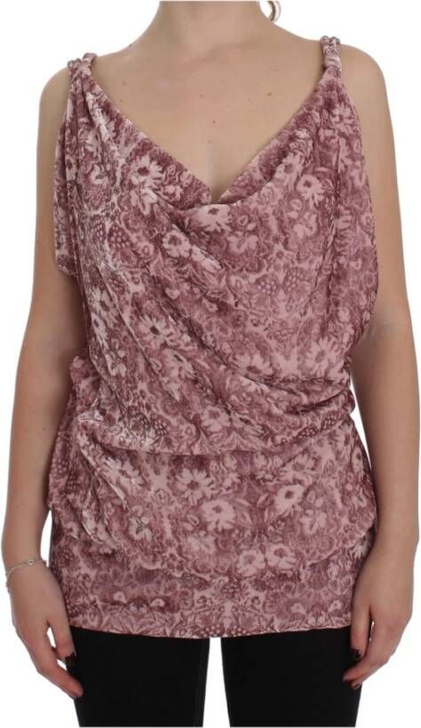 D.Exterior Pink Floral Print Viscose Silk Blouse Top Roze Dames