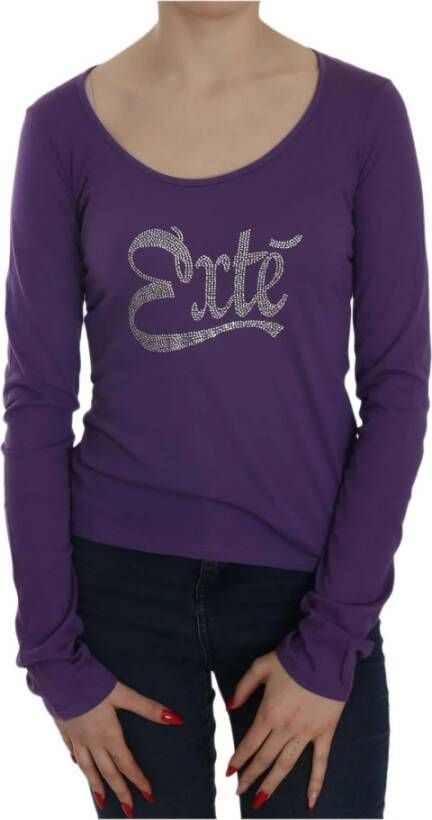 D.Exterior Purple Crystal Embellished Long Sleeve Casual Top Paars Dames