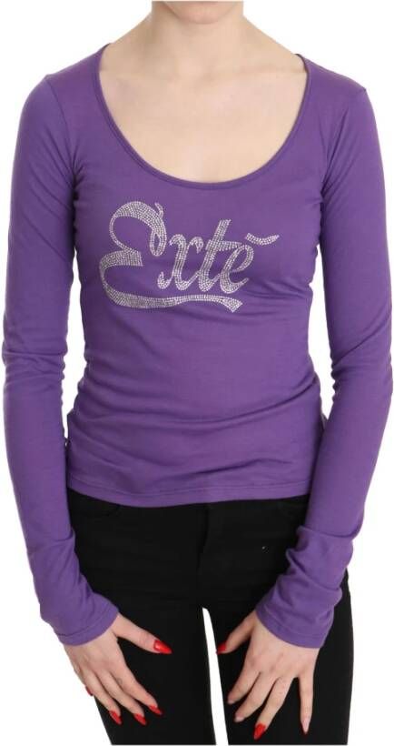 D.Exterior Purple Exte Crystal Embellished Long Sleeve Top Blouse Paars Dames
