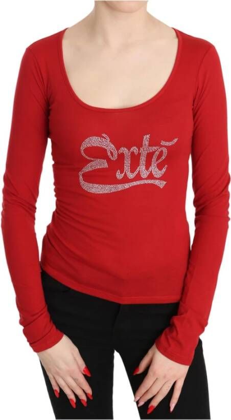 D.Exterior Red Exte Crystal Embellished Long Sleeve Top Blouse Rood Dames