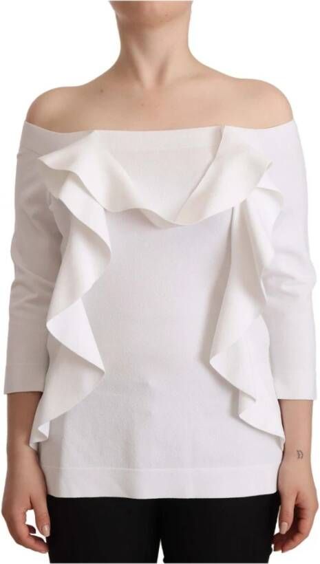 D.Exterior White Long Sleeves Off Shoulder Women Top Blouse Wit Dames