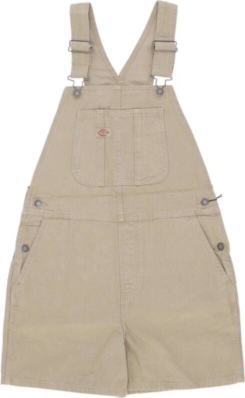 Dickies Korte Bib Overall van Duck Canvas Beige Dames
