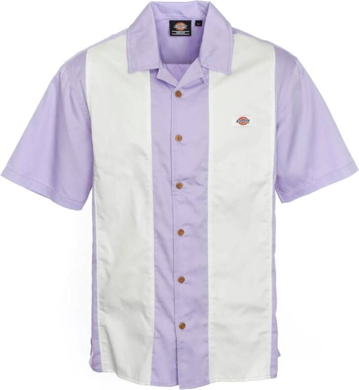 Dickies Katoenen Satijnen Korte Mouw Overhemd Purple Heren