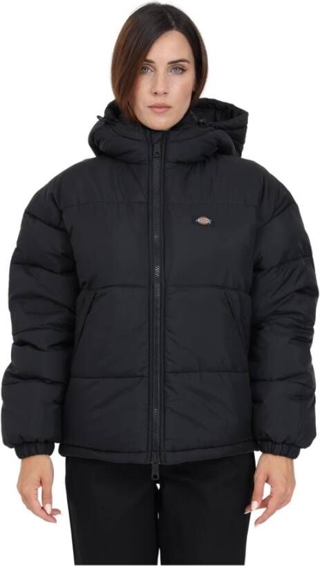 Dickies Zwarte Oversized Jas met Capuchon en Rits Zwart Dames