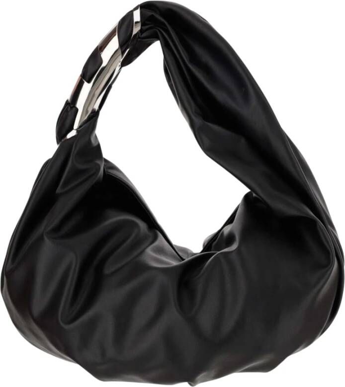 Diesel Grab-D Hobo M Shoulder Bag Embellished hobo bag in stretch PU Black Dames