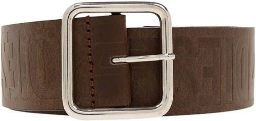 Diesel Leather belt with all-over debossed logo Brown Heren