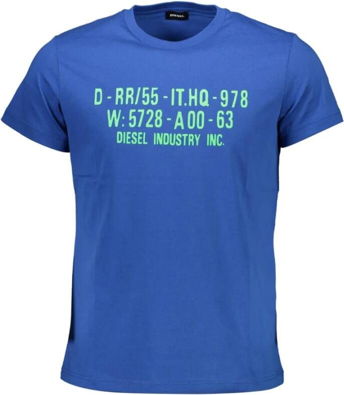 Diesel Heren T-shirt van katoen met logo prints Blauw Heren