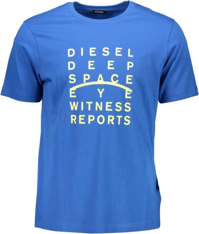 Diesel Blauw Crew Neck T-shirt met Distinctive Print Blue Heren
