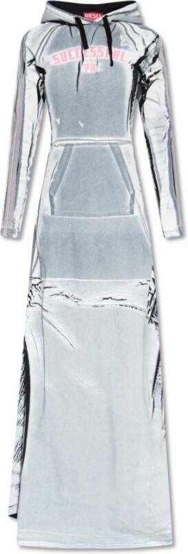 Diesel Reflecterende Hooded Maxi Jurk Blue Dames