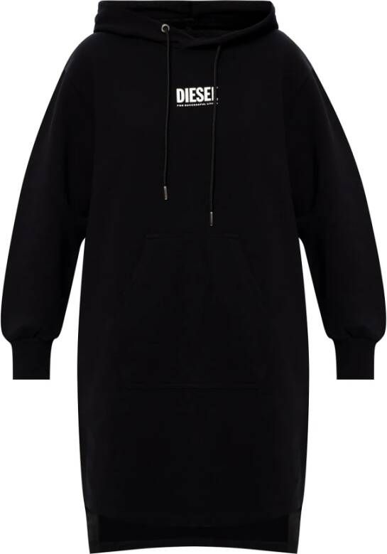 Diesel Korte zwarte spijkerjurk met capuchon Black Dames