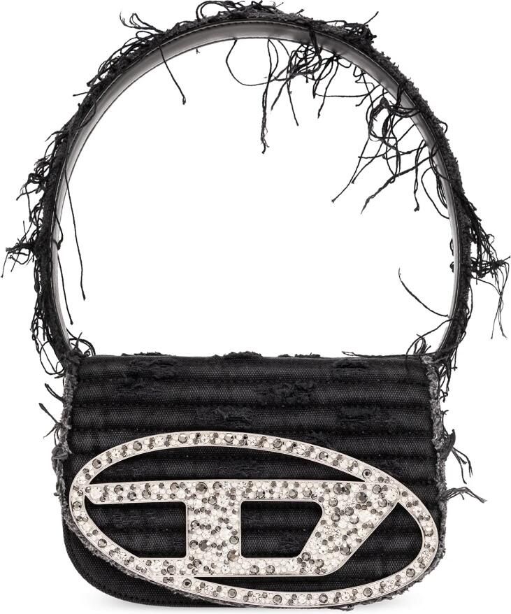 Diesel Gewatteerde Canvas Handtas met Kristalversiering Black Dames