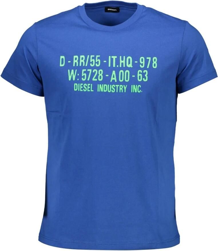 Diesel Blauwe Crew Neck Tee met opvallende print Blue Heren