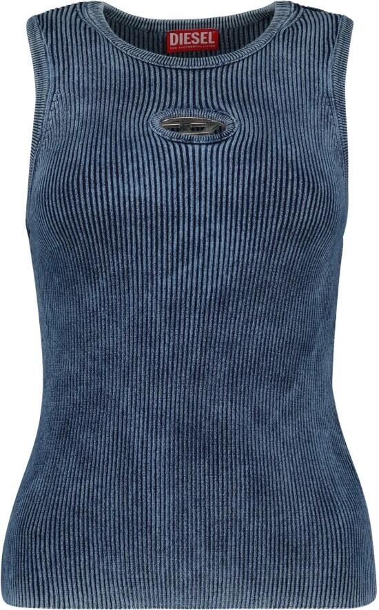 Diesel Blauwe Denim Mouwloze Top met Logo Blue Dames - Foto 3