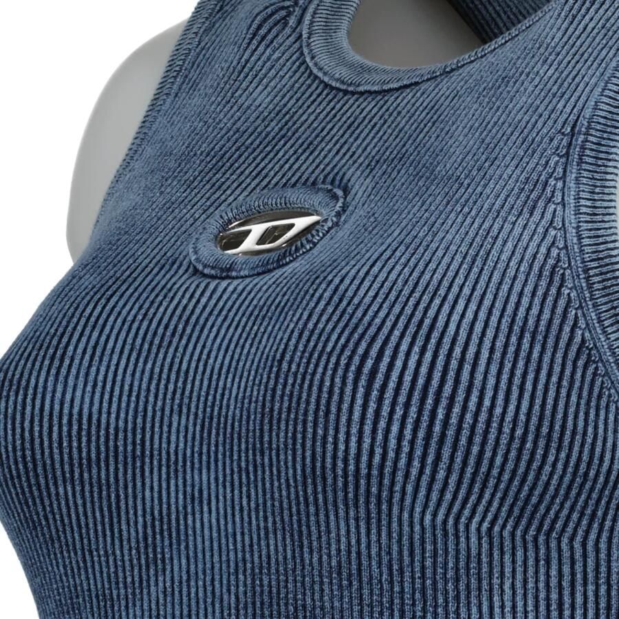 Diesel Blauwe Denim Mouwloze Top met Logo Blue Dames