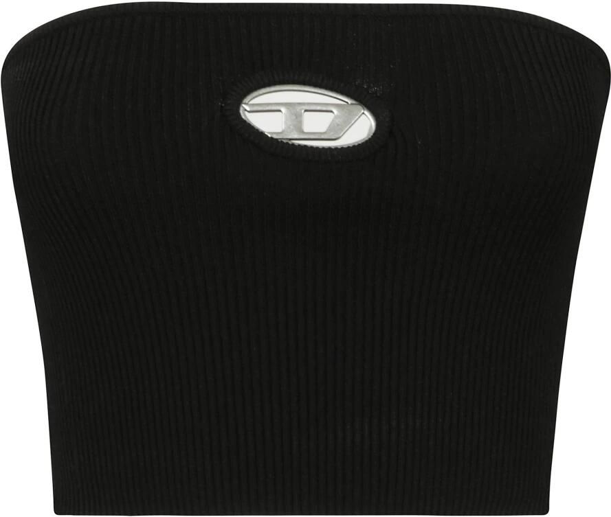 Diesel Geribbeld Bandeau Top met Metalen Logo Plaque Black Dames - Foto 2