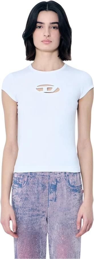 Diesel T-shirt met uitsnijding en logopatch White Dames - Foto 13