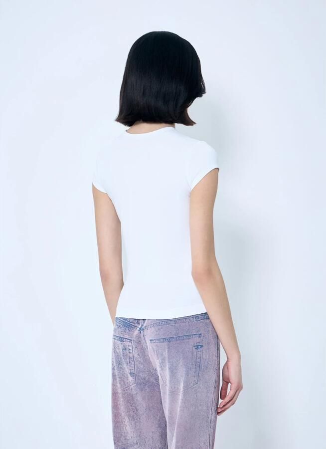 Diesel T-shirt met uitsnijding en logopatch White Dames - Foto 9
