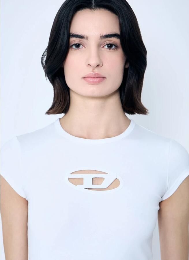 Diesel T-shirt met uitsnijding en logopatch White Dames - Foto 6