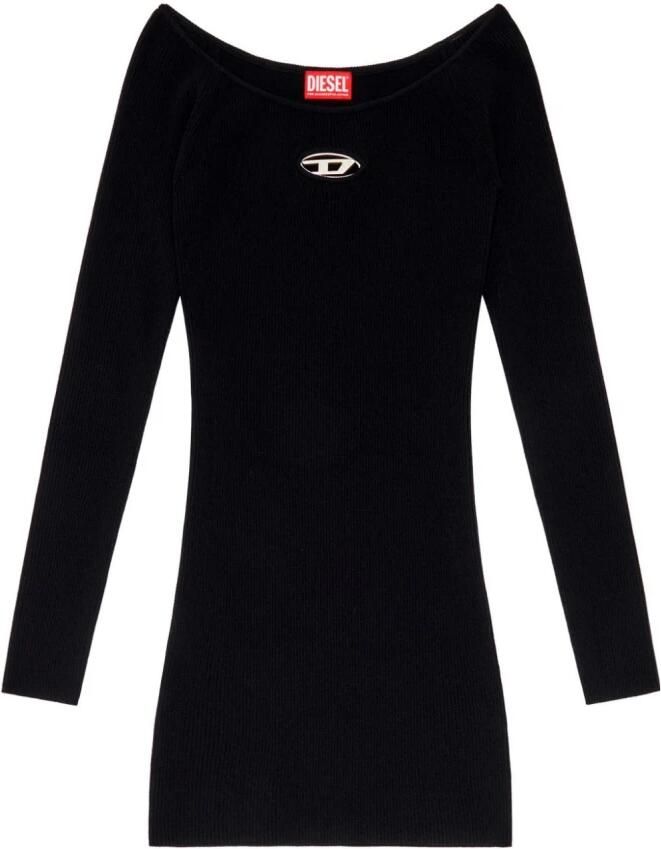 Diesel Zwarte Geribbelde Jurk met Metalen Logo Black Dames - Foto 9