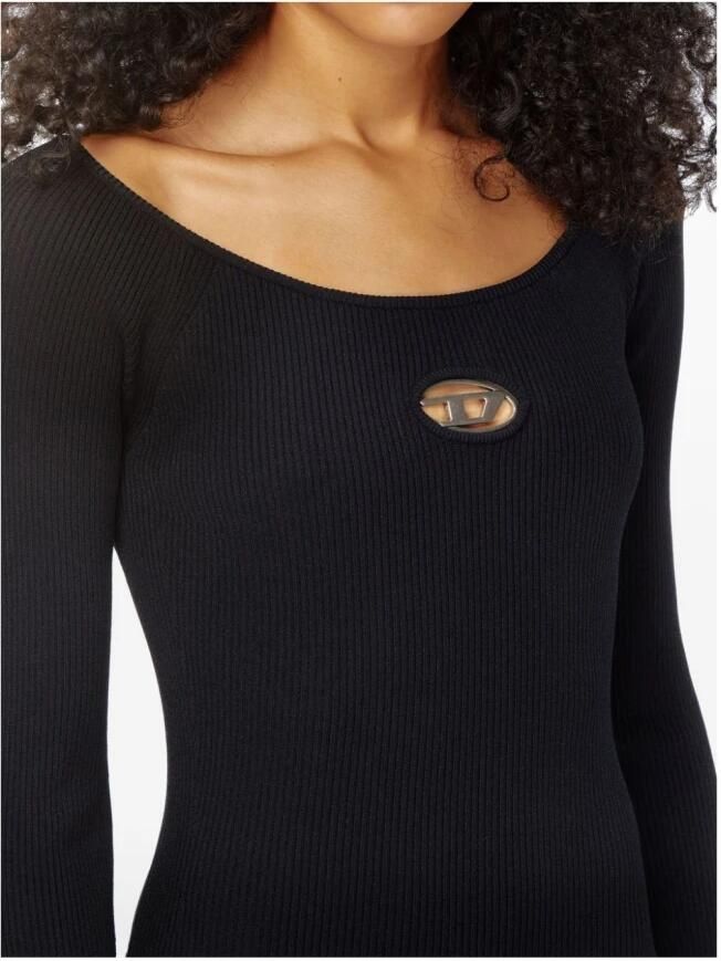 Diesel Zwarte Geribbelde Jurk met Metalen Logo Black Dames - Foto 4