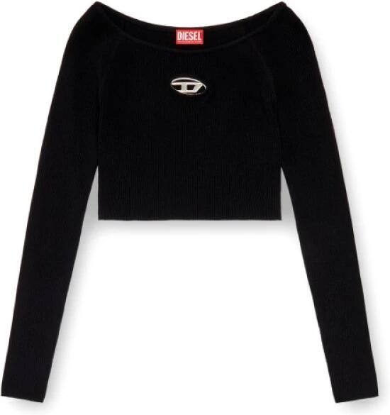 Diesel Ribgebreide Crop Top met Logo Black Dames - Foto 4