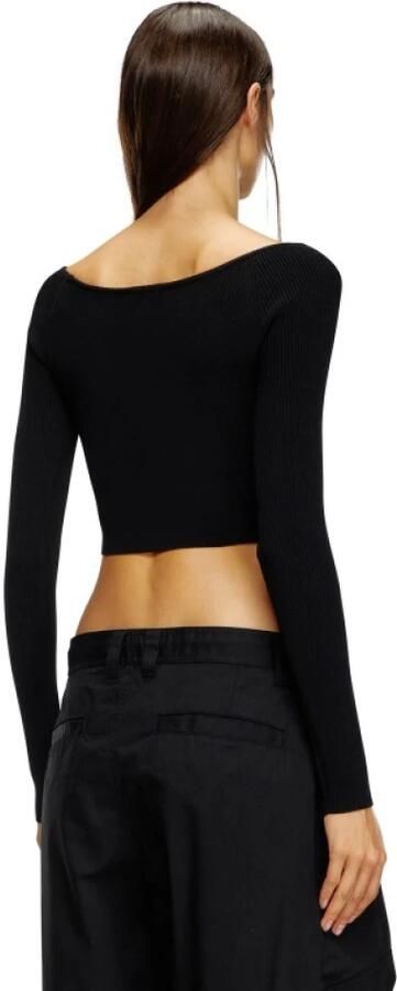 Diesel Ribgebreide Crop Top met Logo Black Dames - Foto 3